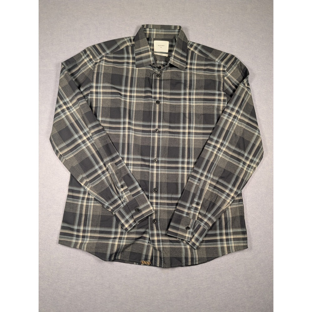 Billy Reid Button Down Shirt Mens Medium Grey Blue Plaid Standard Fit Excellent